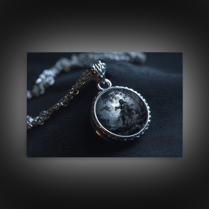 The Moonstone Amulet, Baroque Witchcraft Art, Landscape Wall Art, Macabre Wall Art, Framed Canvas Print, Halloween Wall Art