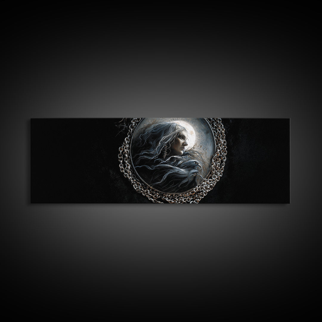The Moonstone Amulet, Dark Romantic Horror Art, Extra Wide Wall Art, Macabre Wall Art, Canvas Print, Halloween Wall Art, Horror Wall Art