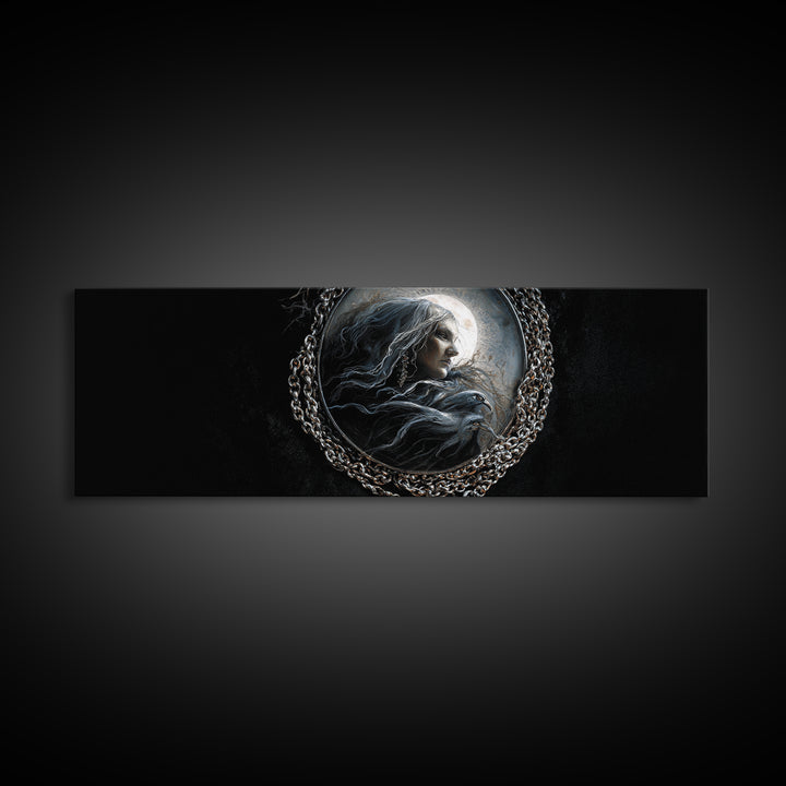 The Moonstone Amulet, Dark Romantic Horror Art, Extra Wide Wall Art, Macabre Wall Art, Canvas Print, Halloween Wall Art, Horror Wall Art