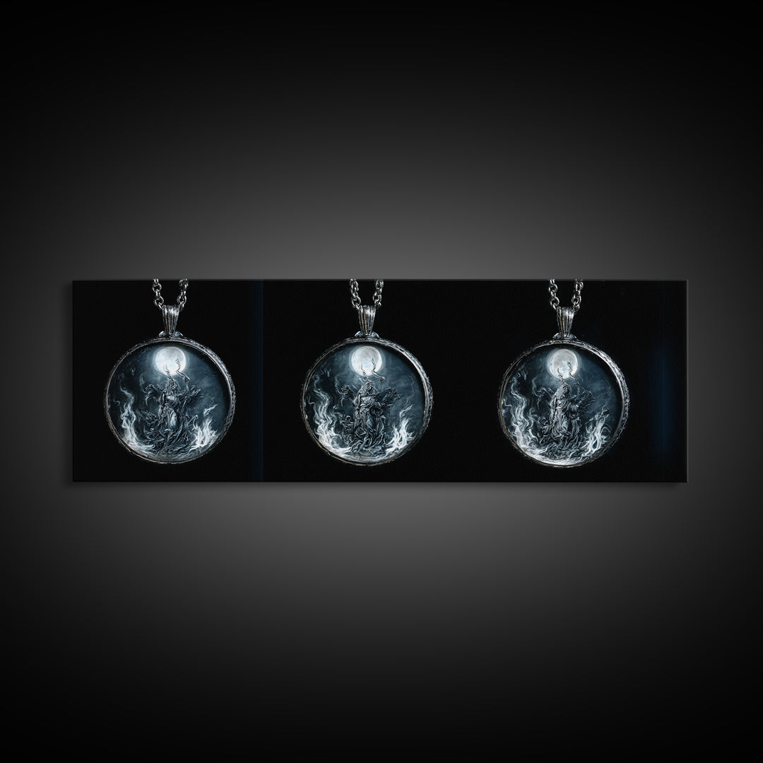 The Moonstone Amulet, Visionary Gothic Art, Extra Wide Wall Art, Dark Halloween Decor, Framed Canvas Print, Halloween Wall Art