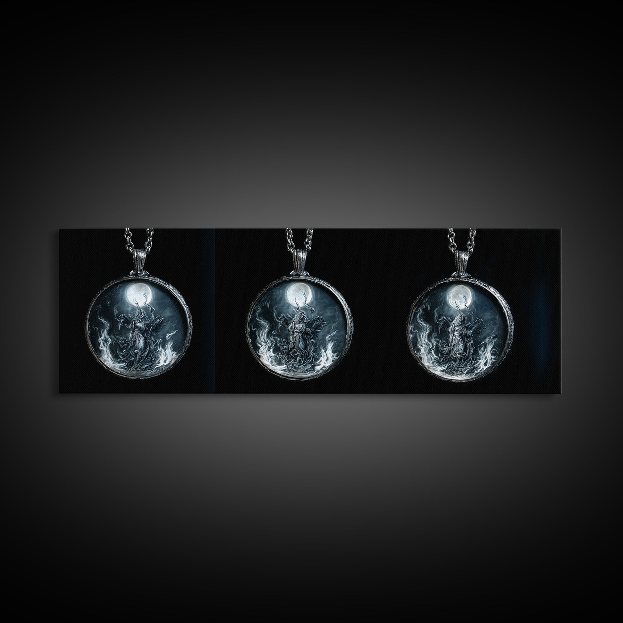 The Moonstone Amulet, Visionary Gothic Art, Extra Wide Wall Art, Dark Halloween Decor, Framed Canvas Print, Halloween Wall Art