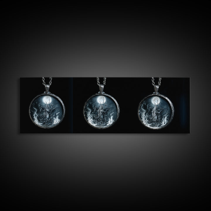 The Moonstone Amulet, Visionary Gothic Art, Extra Wide Wall Art, Dark Halloween Decor, Framed Canvas Print, Halloween Wall Art