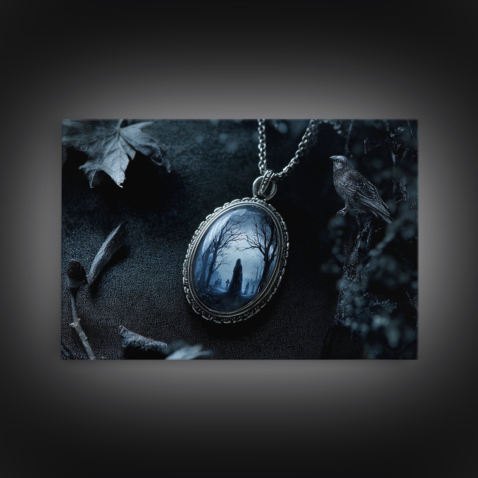 The Moonstone Amulet, Romantic Gothic Landscape, Landscape Wall Art, Dark Halloween Decor, Canvas Print, Halloween Wall Art