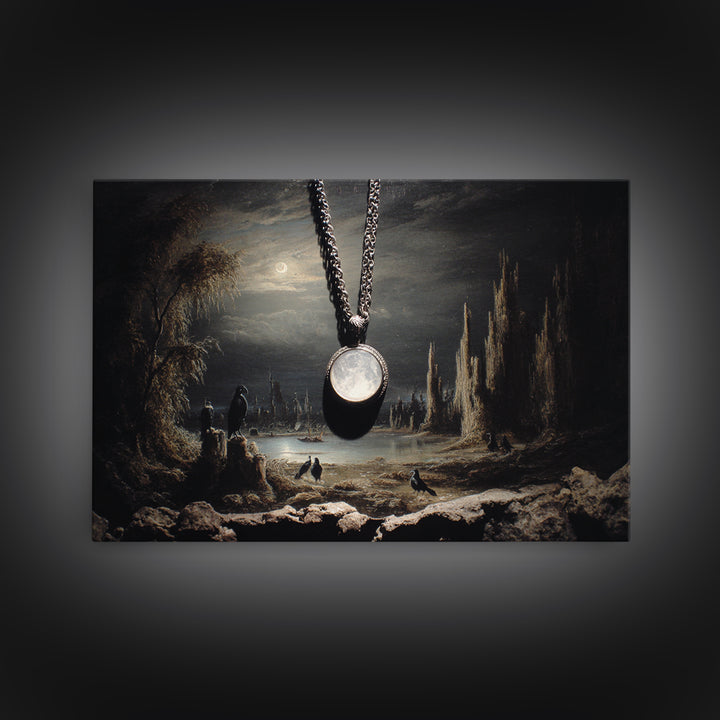 The Moonstone Amulet, Symbolist Gothic Landscape, Landscape Wall Art, Dark Fantasy Wall Art, Canvas Print, Halloween Wall Art