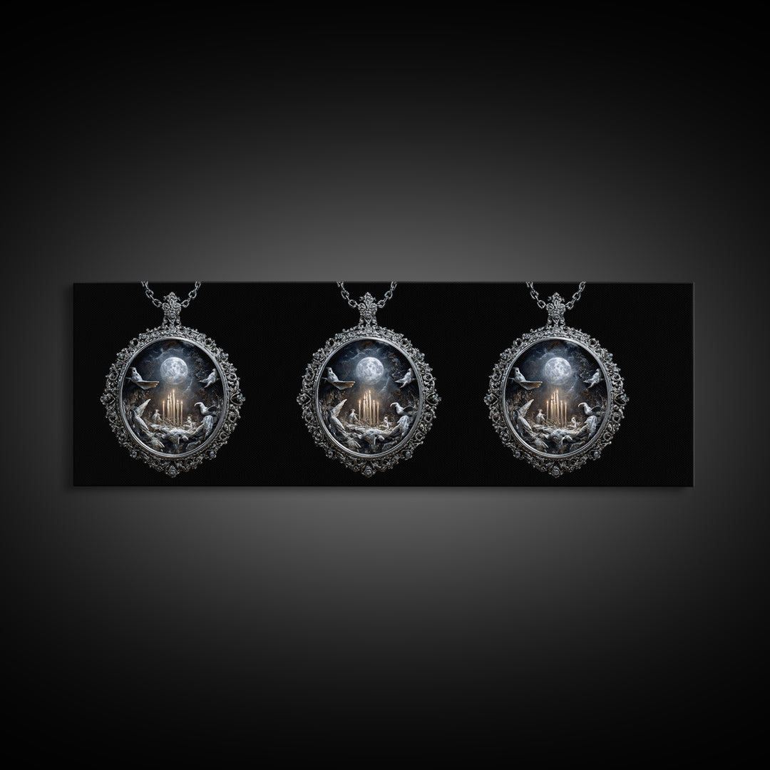 The Moonstone Amulet, Ornate Symbolist Art, Extra Wide Wall Art, Dark Halloween Decor, Canvas Print, Halloween Wall Art