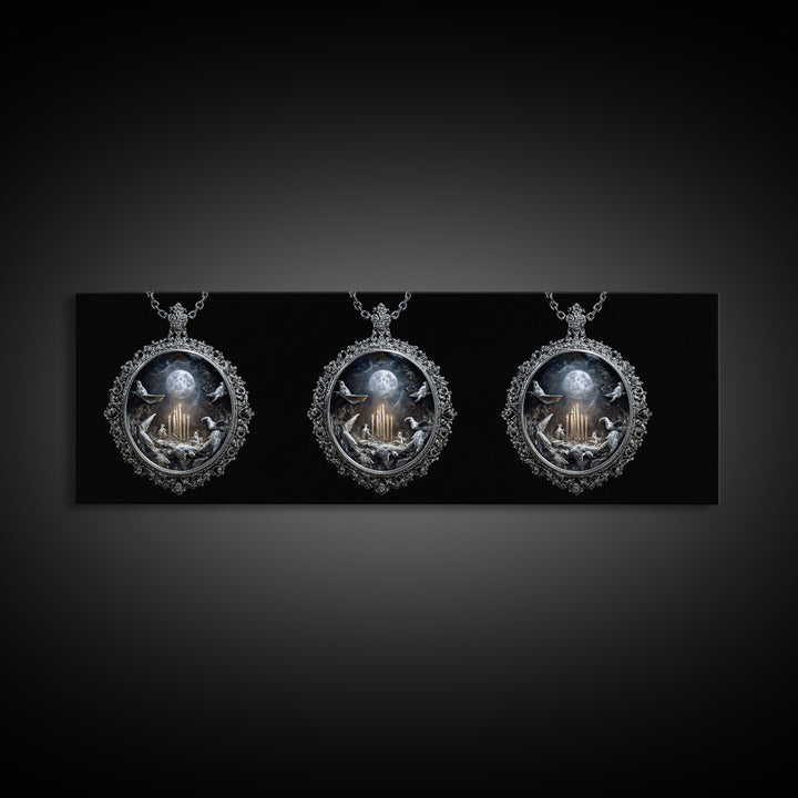 The Moonstone Amulet, Ornate Symbolist Art, Extra Wide Wall Art, Dark Halloween Decor, Canvas Print, Halloween Wall Art
