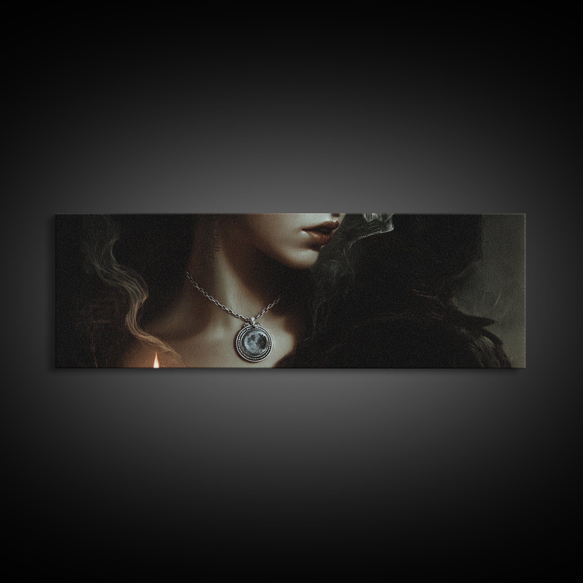 The Moonstone Amulet, Decadent Gothic Art, Extra Wide Wall Art, Dark Fantasy Wall Art, Canvas Print, Halloween Wall Art