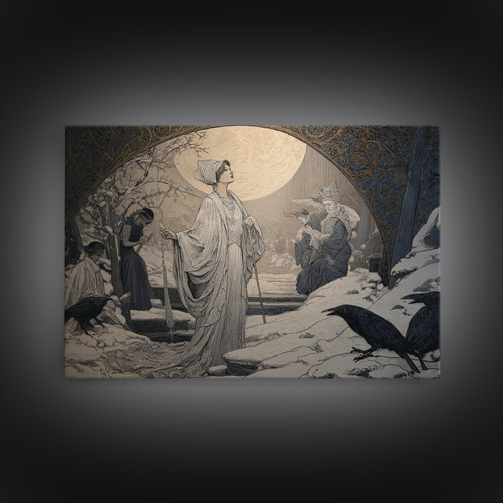 The Moonstone Amulet, Symbolist Death Art, Landscape Wall Art, Dark Halloween Decor, Framed Canvas Print, Halloween Wall Art