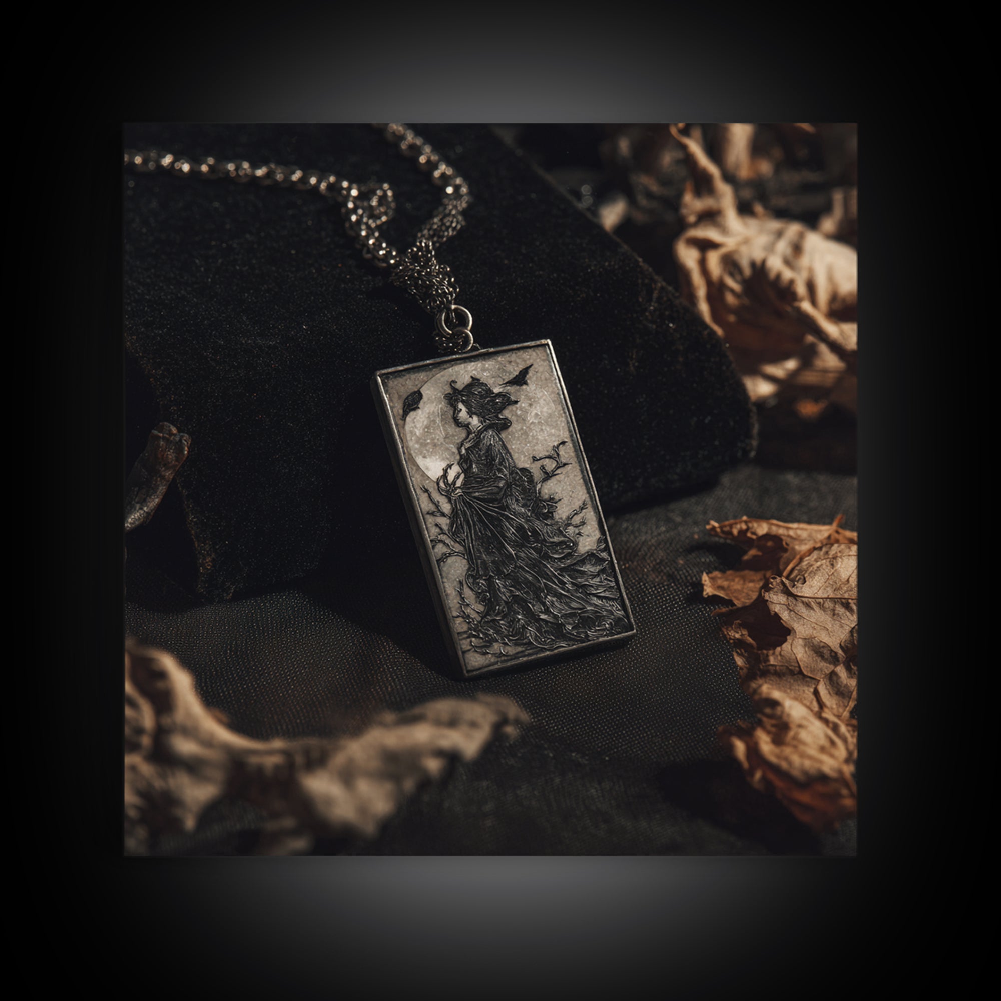 The Moonstone Amulet, Symbolist Etching Art, Square Wall Art, Dark Fantasy Wall Art, Framed Canvas Print, Halloween Wall Art