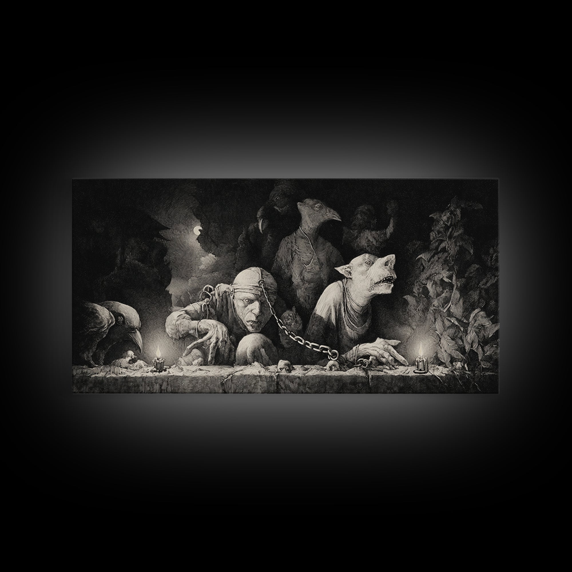 The Moonstone Amulet, Expressionist Nightmare Art, Wide Panoramic Art, Gothic Horror Wall Art, Canvas Print, Halloween Wall Art