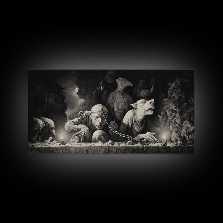 The Moonstone Amulet, Expressionist Nightmare Art, Wide Panoramic Art, Gothic Horror Wall Art, Canvas Print, Halloween Wall Art