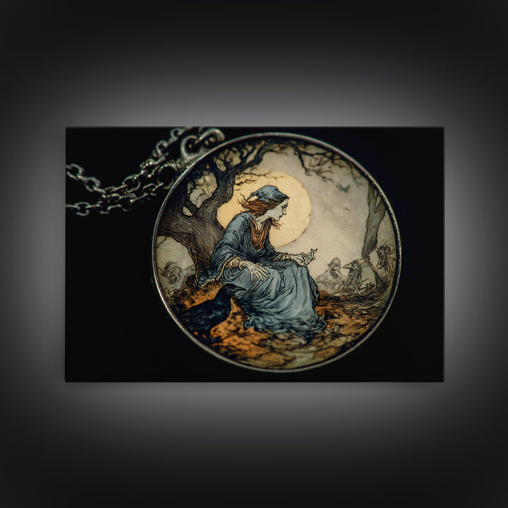 The Moonstone Amulet, Gothic Storybook Art, Landscape Wall Art, Macabre Wall Art, Canvas Print, Halloween Wall Art, Dark Fantasy Art