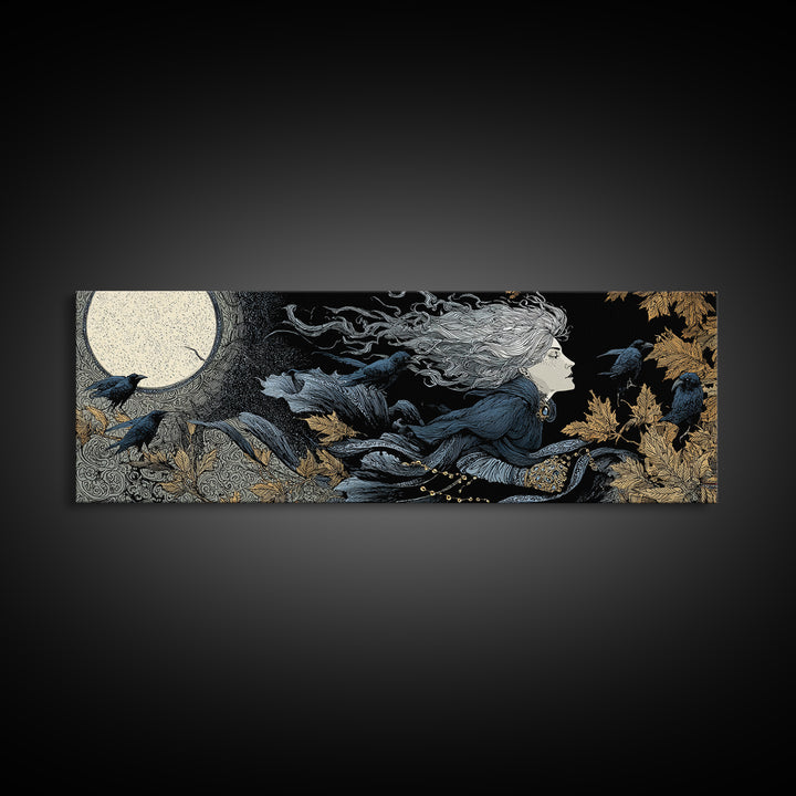The Moonstone Amulet, Stained Glass Gothic Art, Extra Wide Wall Art, Macabre Wall Art, Framed Canvas Print, Halloween Wall Art
