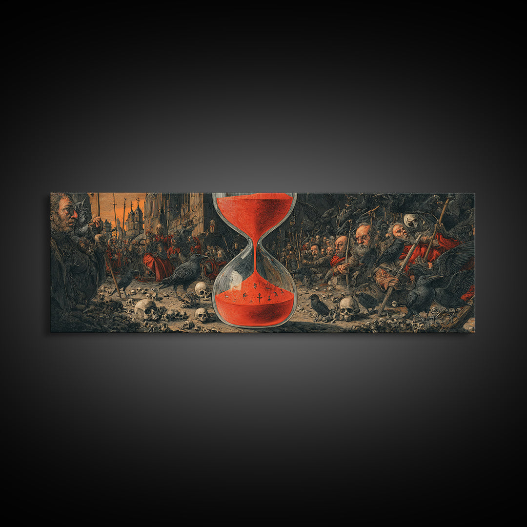 The Crimson Hourglass, Medieval Grotesque Art, Extra Wide Wall Art, Gothic Horror Wall Art, Canvas Print, Halloween Wall Art