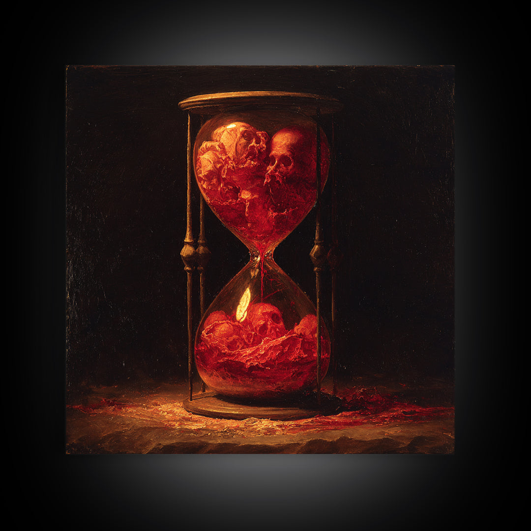 The Crimson Hourglass, Dark Renaissance Art, Square Wall Art, Dark Fantasy Wall Art, Framed Canvas Print, Halloween Wall Art