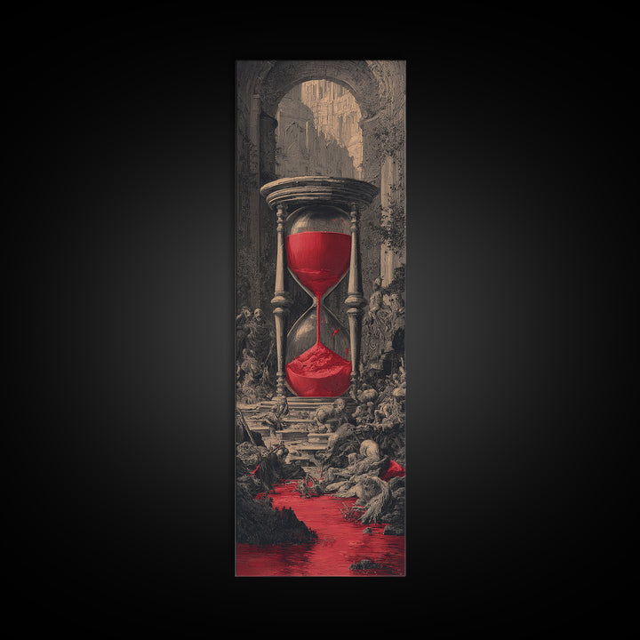 The Crimson Hourglass, Architectural Etching Art, Tall Narrow Wall Art, Macabre Wall Art, Framed Canvas Print, Horror Wall Art