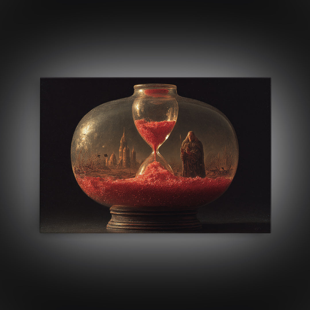 The Crimson Hourglass, Romantic Gothic Landscape, Landscape Wall Art, Dark Fantasy Wall Art, Canvas Print, Halloween Wall Art
