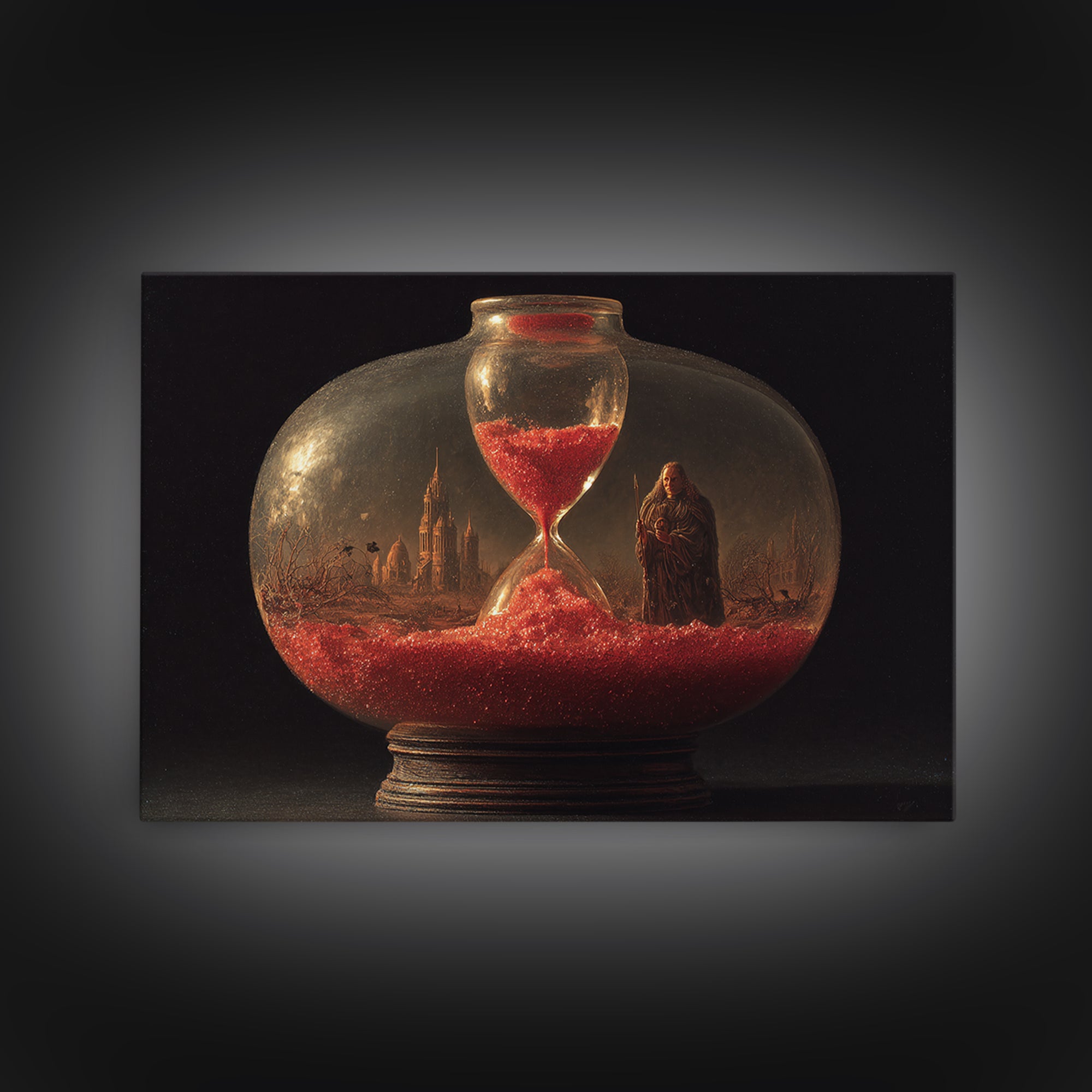 The Crimson Hourglass, Romantic Gothic Landscape, Landscape Wall Art, Dark Fantasy Wall Art, Canvas Print, Halloween Wall Art