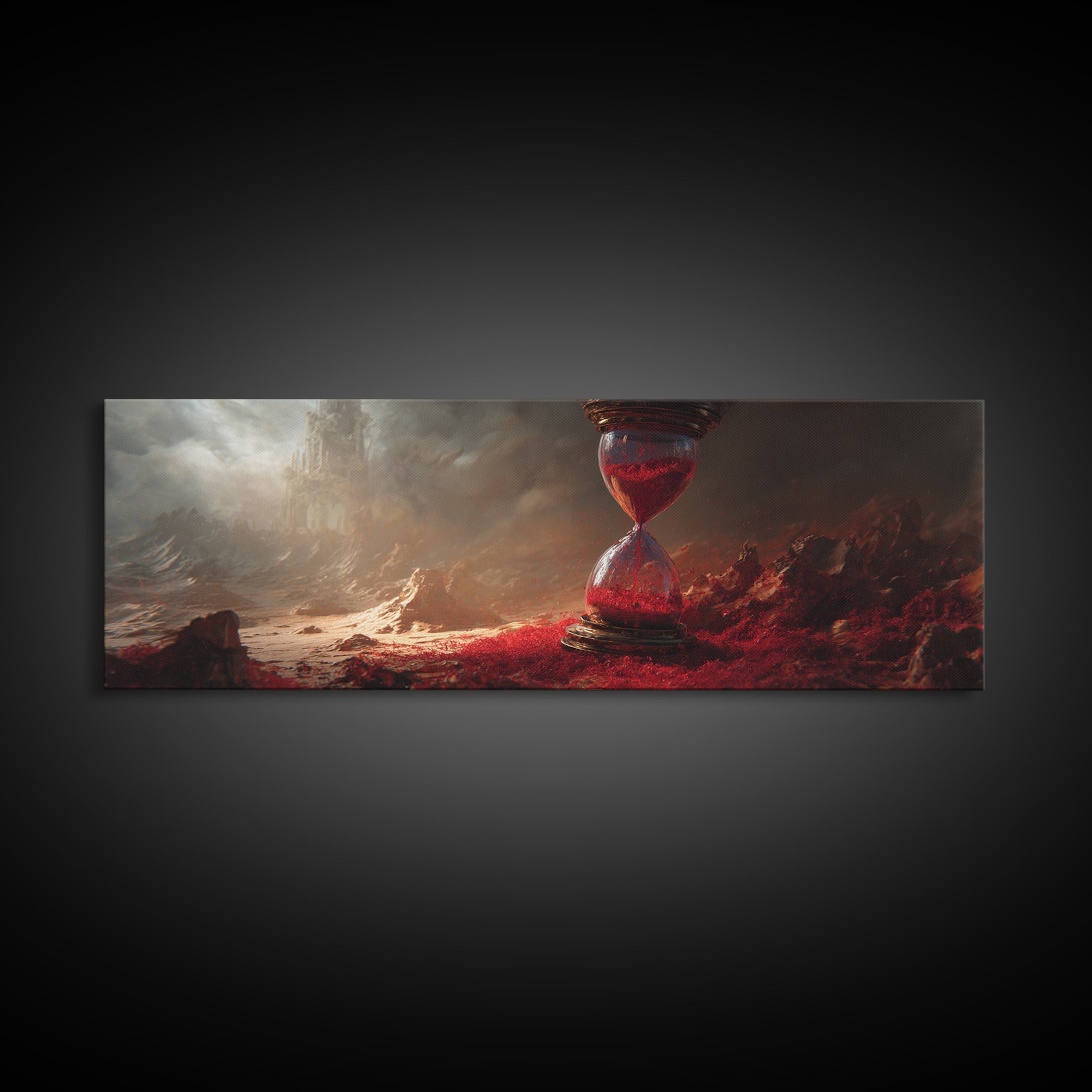The Crimson Hourglass, Apocalyptic Romantic Art, Extra Wide Wall Art, Macabre Wall Art, Framed Canvas Print, Halloween Wall Art