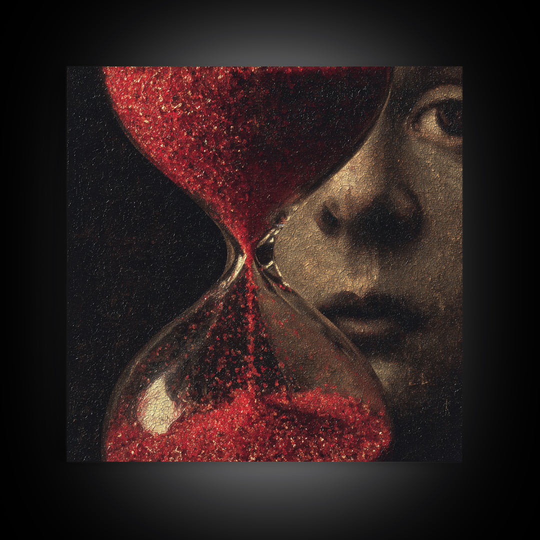 The Crimson Hourglass, Symbolist Dream Art, Square Wall Art, Dark Halloween Decor, Canvas Print, Halloween Wall Art, Macabre Wall Art