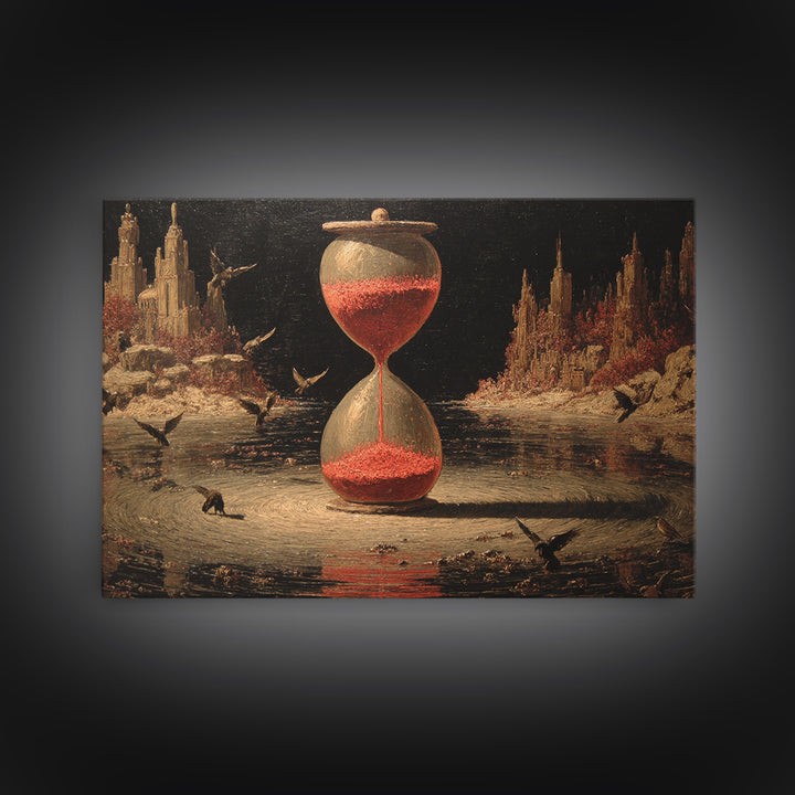 The Crimson Hourglass, Symbolist Gothic Landscape, Landscape Wall Art, Gothic Horror Wall Art, Framed Canvas Print, Halloween Wall Art