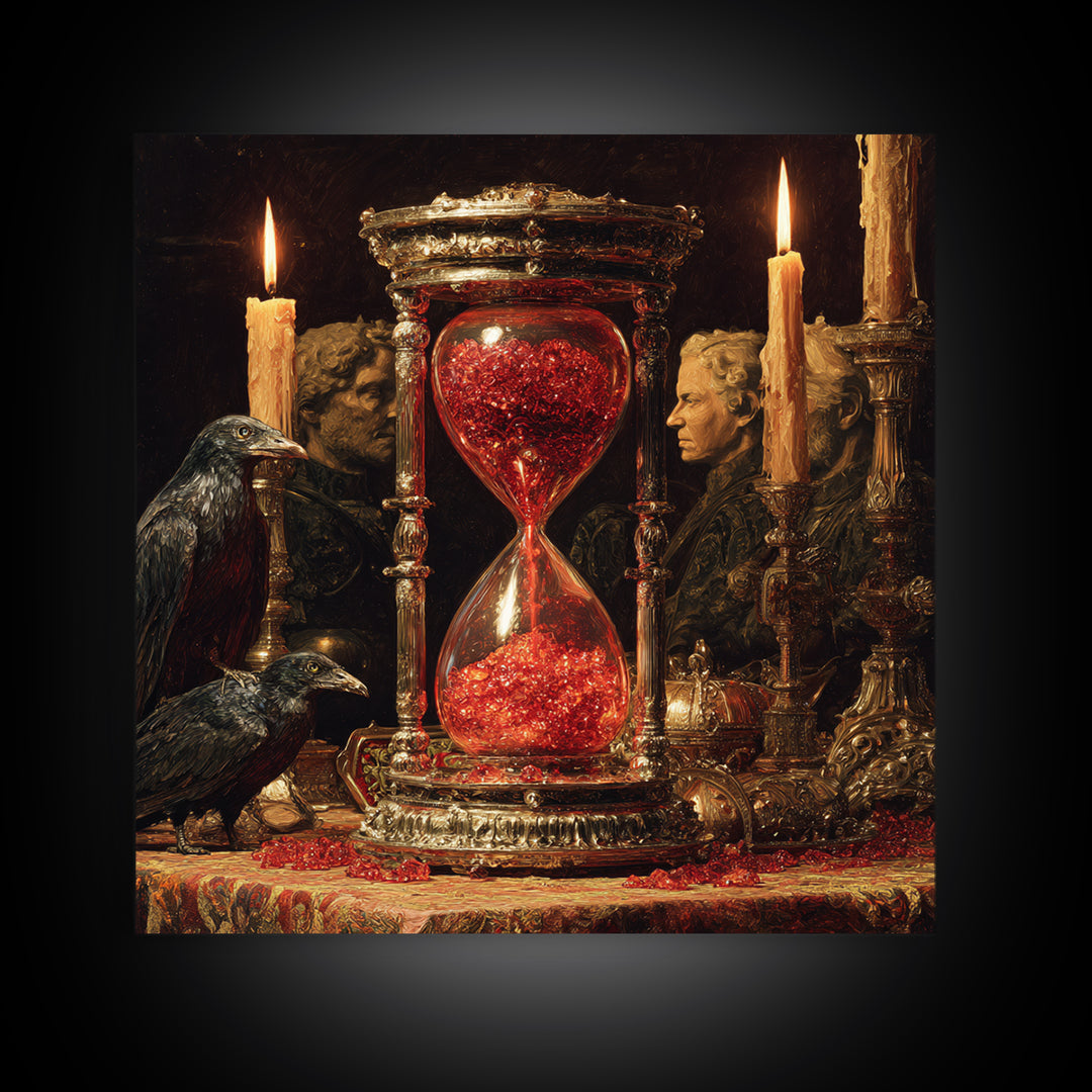 The Crimson Hourglass, Ornate Symbolist Art, Square Wall Art, Macabre Wall Art, Framed Canvas Print, Halloween Wall Art