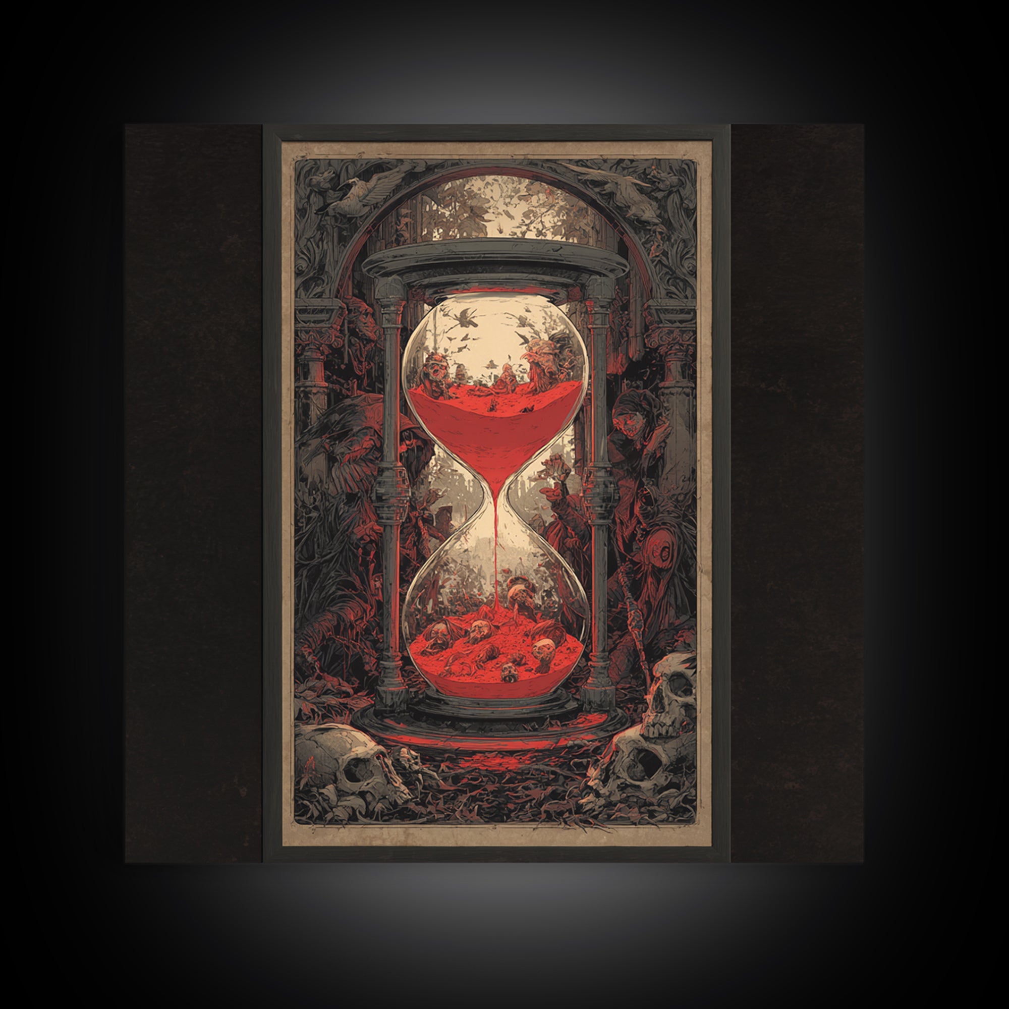 The Crimson Hourglass, Decadent Gothic Art, Square Wall Art, Dark Halloween Decor, Framed Canvas Print, Halloween Wall Art