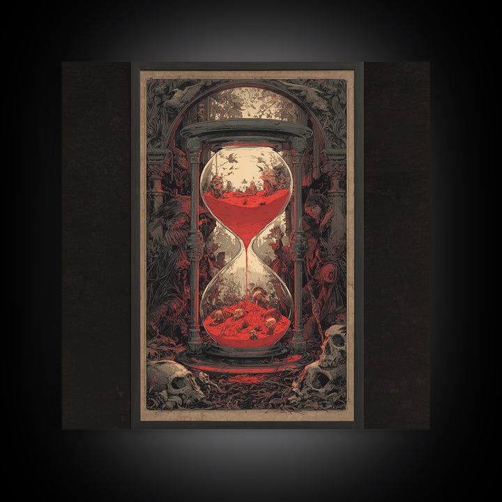 The Crimson Hourglass, Decadent Gothic Art, Square Wall Art, Dark Halloween Decor, Framed Canvas Print, Halloween Wall Art