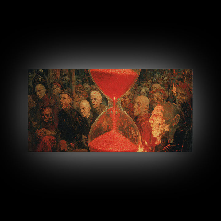 The Crimson Hourglass, Grotesque Carnival Art, Wide Panoramic Art, Dark Halloween Decor, Canvas Print, Halloween Wall Art