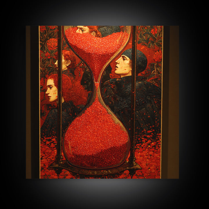 The Crimson Hourglass, Stained Glass Gothic Art, Square Wall Art, Dark Halloween Decor, Framed Canvas Print, Halloween Wall Art