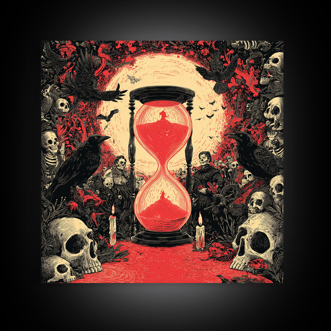 The Crimson Hourglass, Macabre Folk Print Art, Square Wall Art, Macabre Wall Art, Canvas Print, Halloween Wall Art
