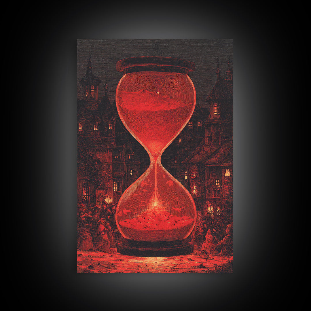The Crimson Hourglass, Victorian Macabre Art, Vertical Wall Art, Dark Halloween Decor, Canvas Print, Halloween Wall Art