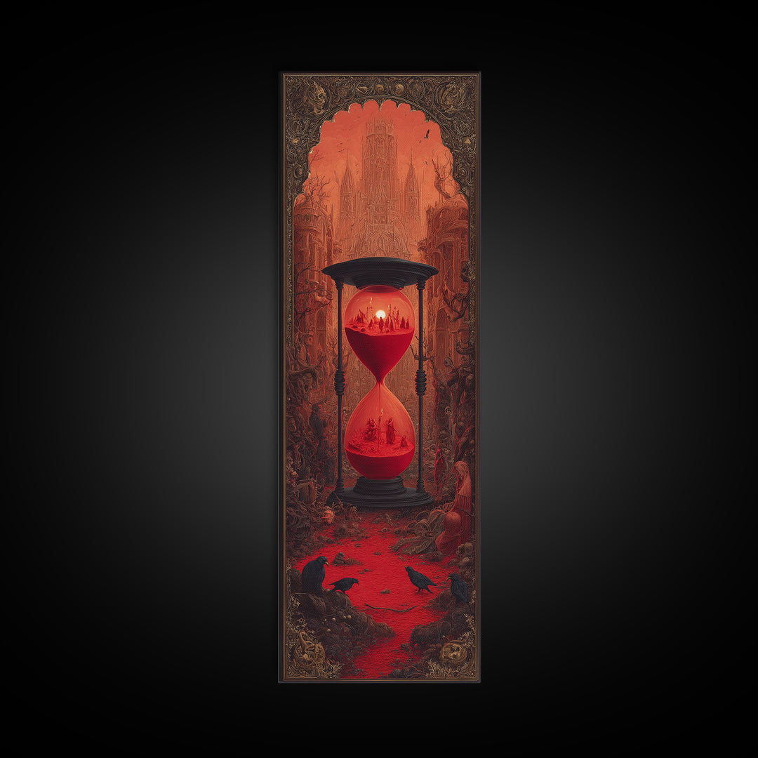 The Crimson Hourglass, Surreal Apocalyptic Art, Tall Narrow Wall Art, Gothic Horror Wall Art, Framed Canvas Print, Dark Fantasy Art