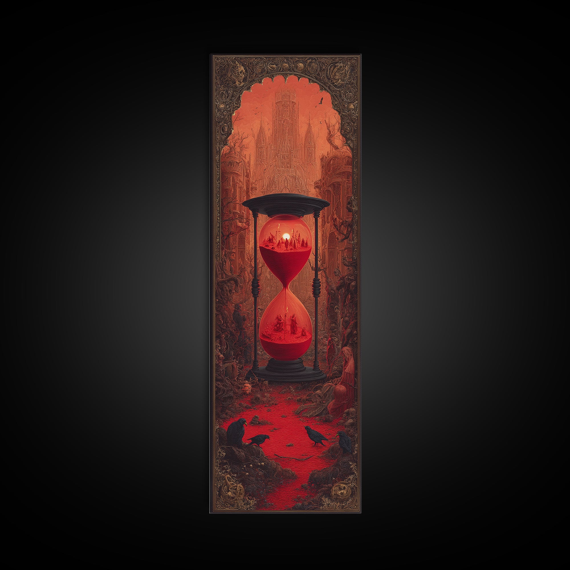The Crimson Hourglass, Surreal Apocalyptic Art, Tall Narrow Wall Art, Gothic Horror Wall Art, Framed Canvas Print, Dark Fantasy Art