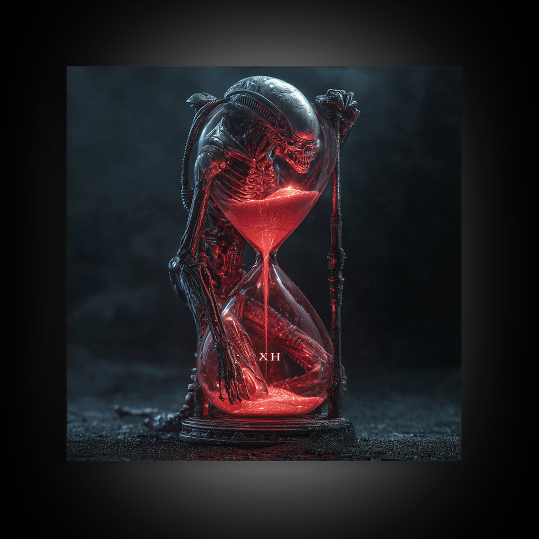The Crimson Hourglass, Biomechanical Horror Art, Square Wall Art, Gothic Horror Wall Art, Framed Canvas Print, Halloween Wall Art