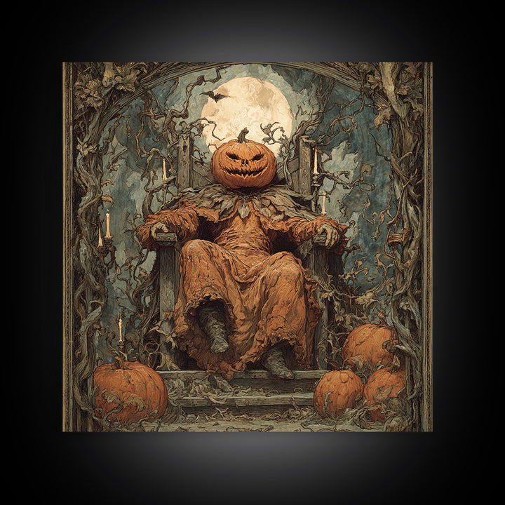 The Jack-O'-Lantern Throne, Dark Renaissance Art, Square Wall Art, Macabre Wall Art, Framed Canvas Print, Halloween Wall Art