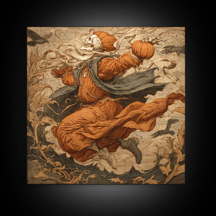 The Jack-O'-Lantern Throne, Danse Macabre Art, Square Wall Art, Macabre Wall Art, Framed Canvas Print, Dark Fantasy Art