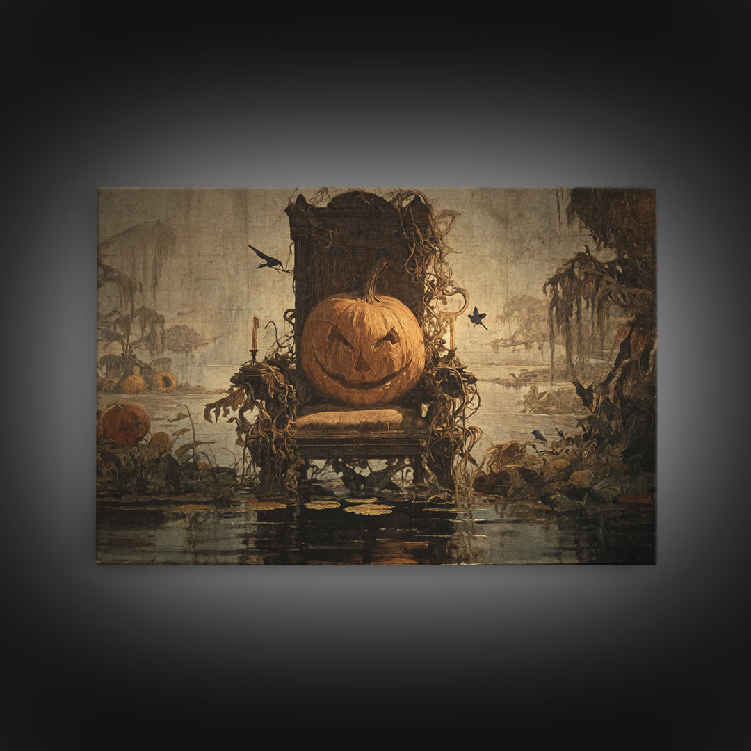 The Jack-O'-Lantern Throne, Symbolist Gothic Landscape, Landscape Wall Art, Macabre Wall Art, Canvas Print, Halloween Wall Art