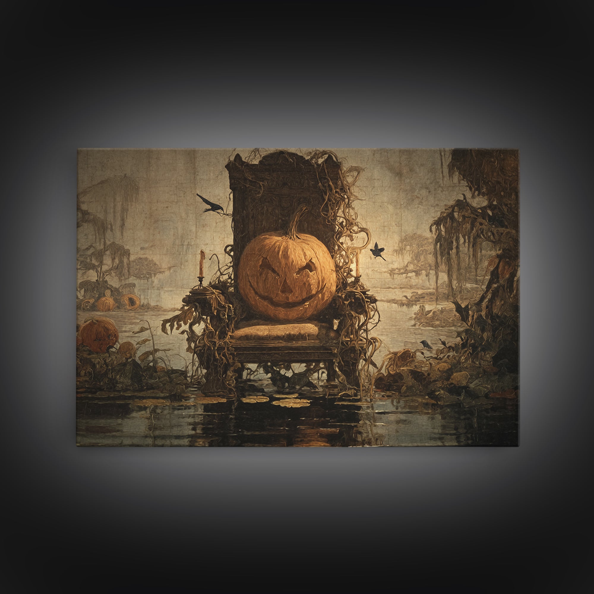 The Jack-O'-Lantern Throne, Symbolist Gothic Landscape, Landscape Wall Art, Macabre Wall Art, Canvas Print, Halloween Wall Art