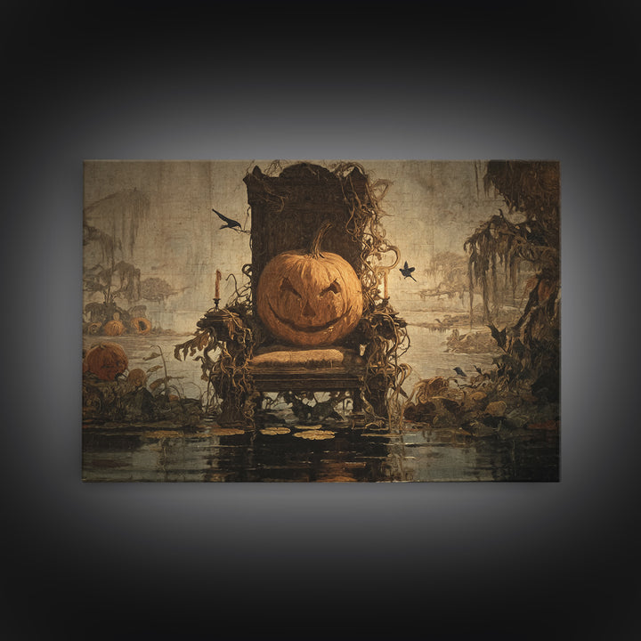 The Jack-O'-Lantern Throne, Symbolist Gothic Landscape, Landscape Wall Art, Macabre Wall Art, Canvas Print, Halloween Wall Art