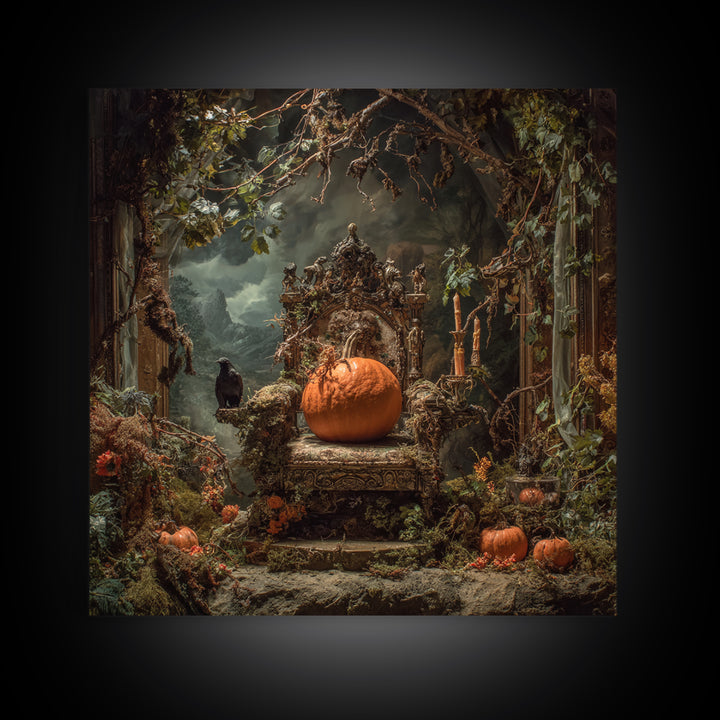 The Jack-O'-Lantern Throne, Ornate Symbolist Art, Square Wall Art, Dark Halloween Decor, Canvas Print, Halloween Wall Art