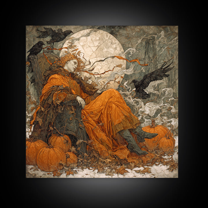The Jack-O'-Lantern Throne, Symbolist Death Art, Square Wall Art, Dark Fantasy Wall Art, Framed Canvas Print, Halloween Wall Art