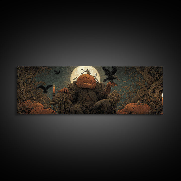 The Jack-O'-Lantern Throne, Expressionist Nightmare Art, Extra Wide Wall Art, Macabre Wall Art, Canvas Print, Halloween Wall Art
