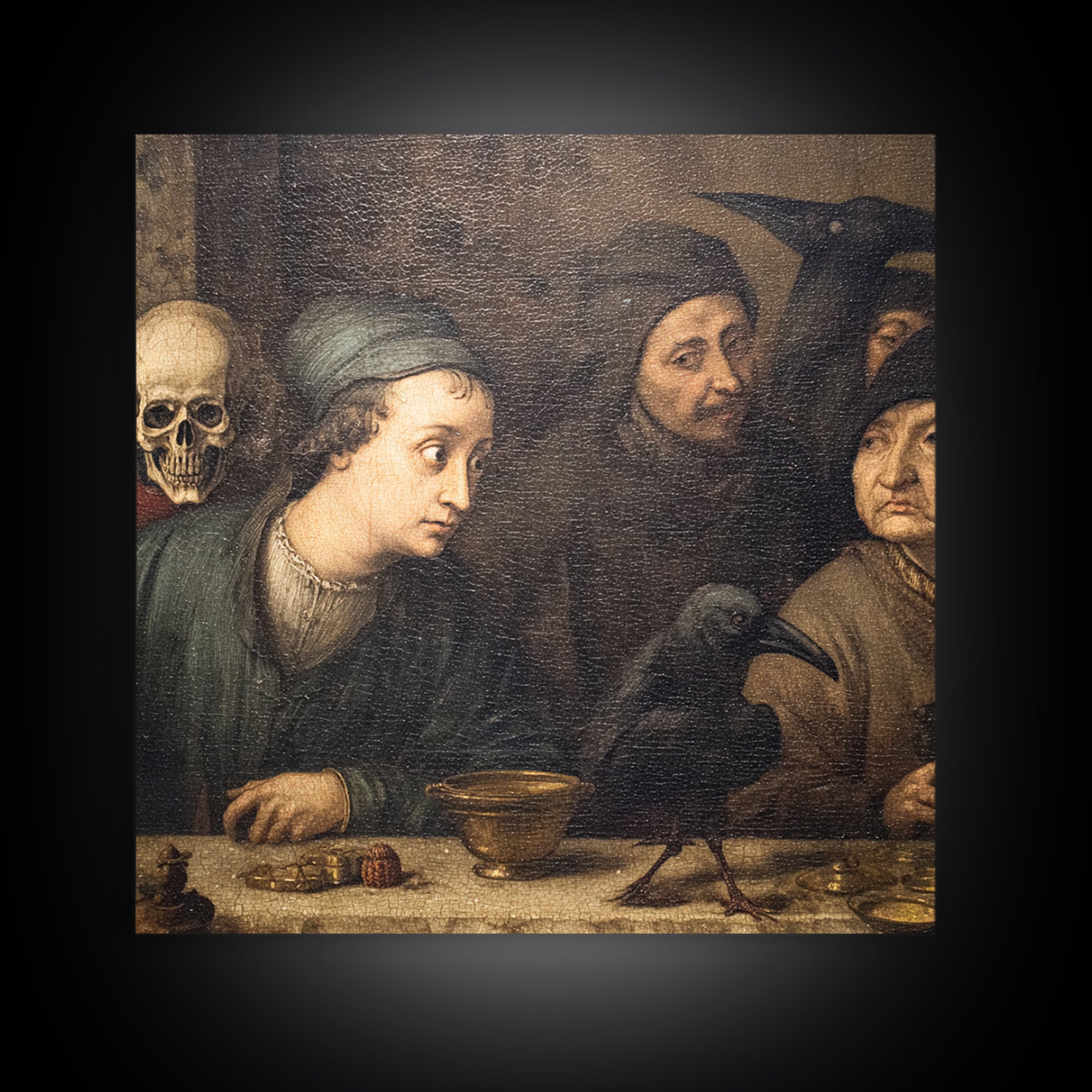 The Haunted Portrait, Danse Macabre Art, Square Wall Art, Dark Fantasy Wall Art, Canvas Print, Halloween Wall Art