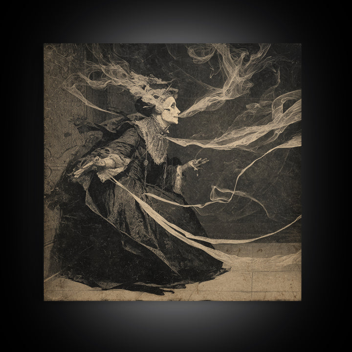 The Haunted Portrait, Decadent Gothic Art, Square Wall Art, Dark Halloween Decor, Framed Canvas Print, Halloween Wall Art