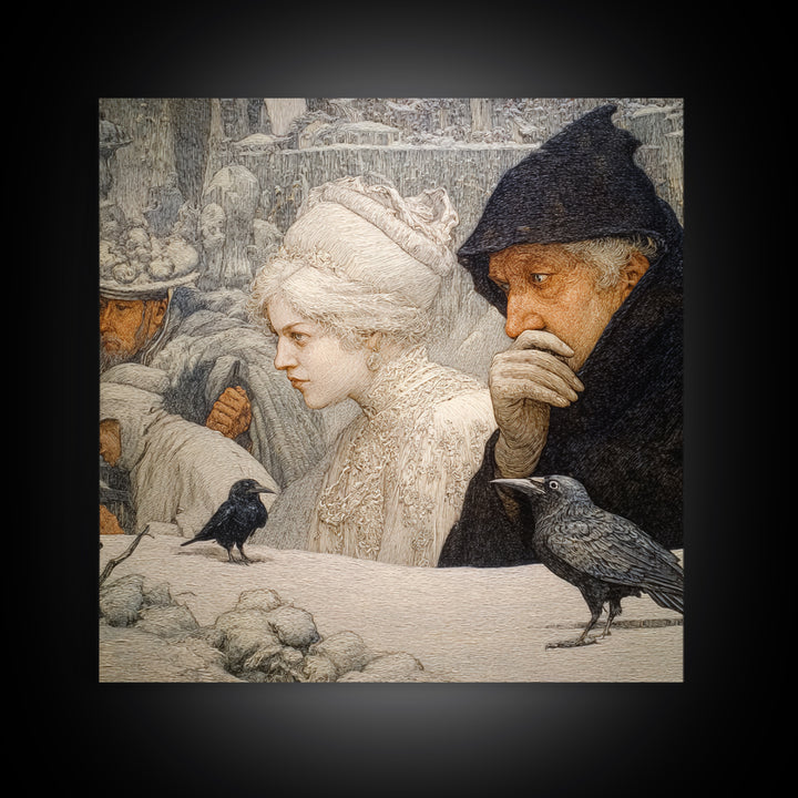 The Haunted Portrait, Symbolist Death Art, Square Wall Art, Gothic Horror Wall Art, Framed Canvas Print, Halloween Wall Art