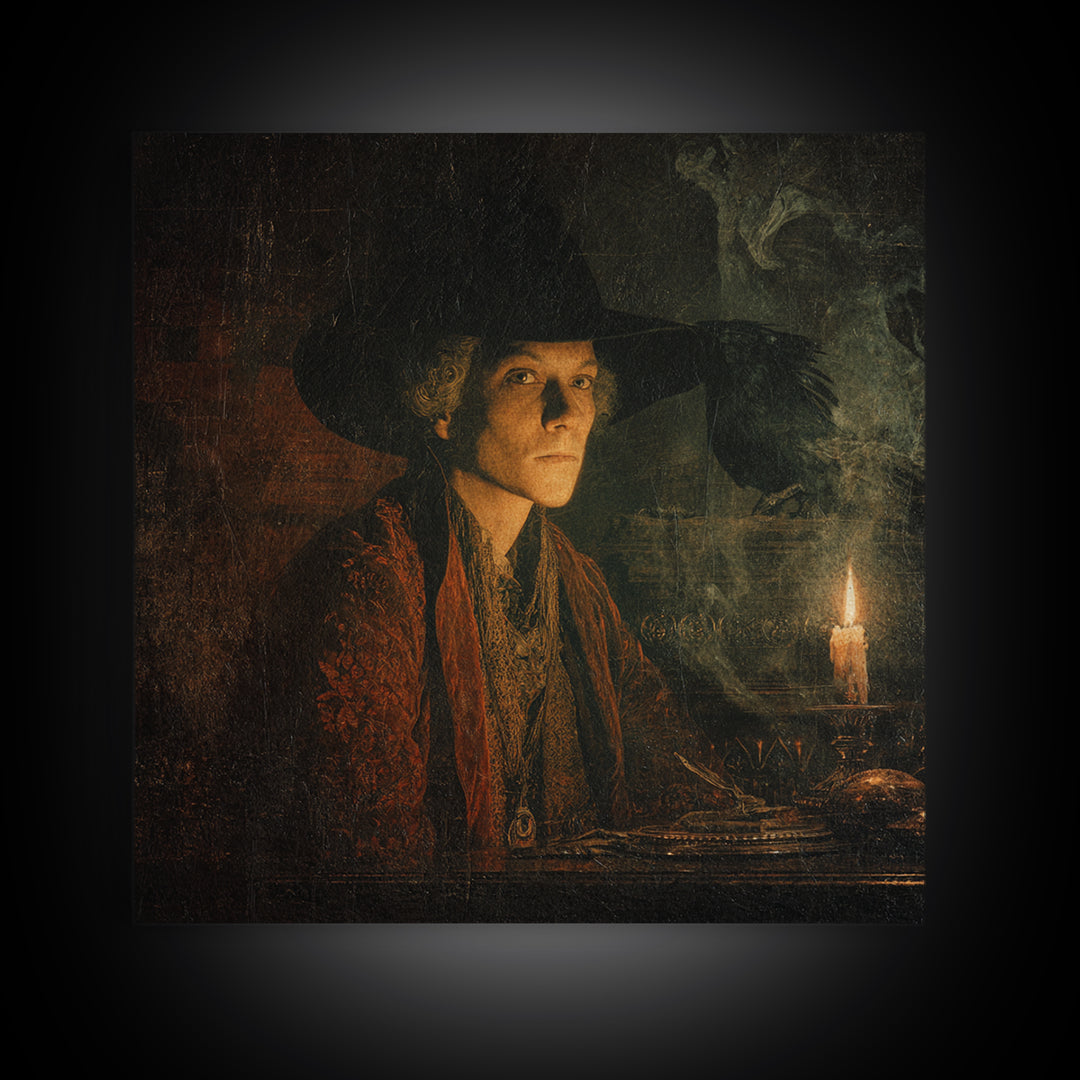 The Haunted Portrait, Symbolist Etching Art, Square Wall Art, Gothic Horror Wall Art, Canvas Print, Halloween Wall Art