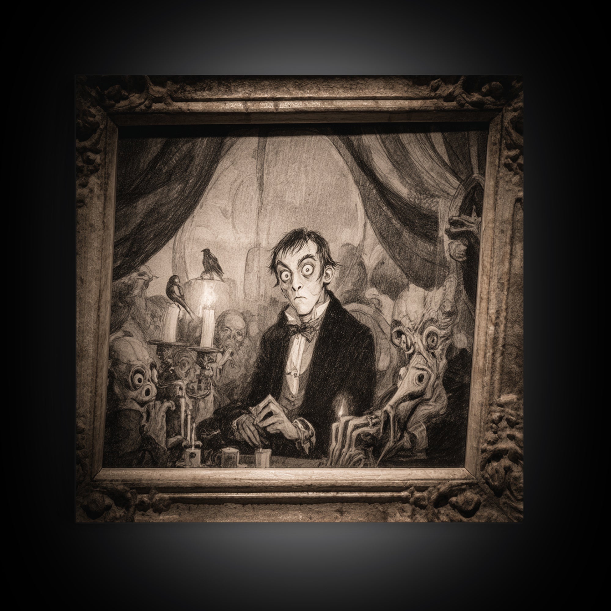 The Haunted Portrait, Expressionist Nightmare Art, Square Wall Art, Macabre Wall Art, Canvas Print, Halloween Wall Art, Dark Fantasy Art
