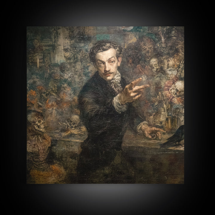 The Haunted Portrait, Grotesque Carnival Art, Square Wall Art, Dark Fantasy Wall Art, Framed Canvas Print, Halloween Wall Art