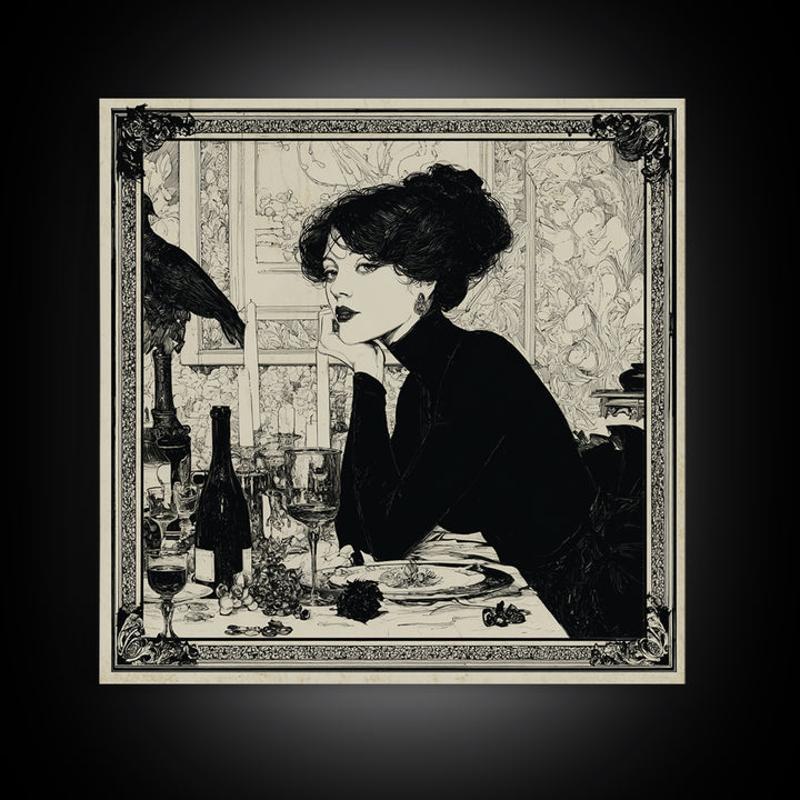 The Haunted Portrait, Decadent Line Art, Square Wall Art, Macabre Wall Art, Canvas Print, Halloween Wall Art, Statement Wall Art